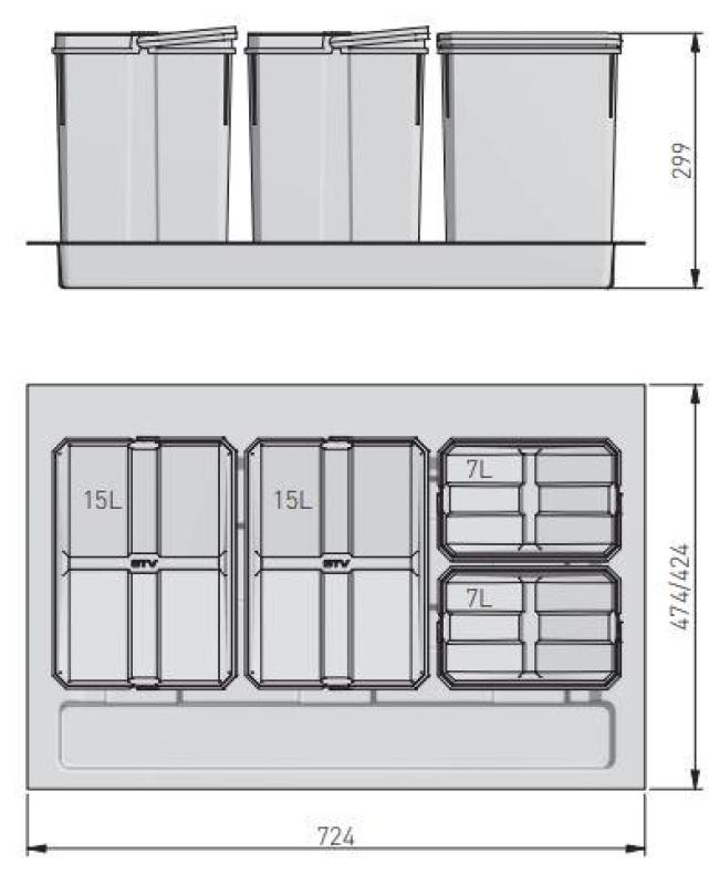 Garbi Basket B-80-4 Abfallsortiersystem für Schublade 80cm inkl. Halterung und 4 Abfalleimern 1208957477