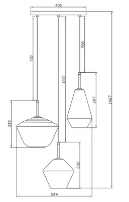 Decor Lime Lampe moderne à suspension Or de 1467 mm de hauteur avec 3 ampoules 7983
