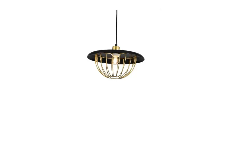 Decor Tulip Lampe à suspension moderne avec bord en métal noir et cage filaire dorée 3444