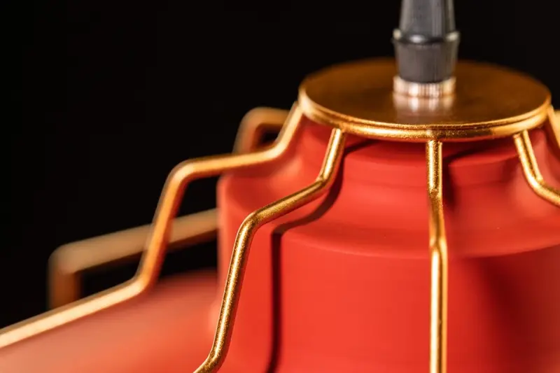 Decor Goa Lampe à suspension Rouge avec cadre doré décoratif 3536