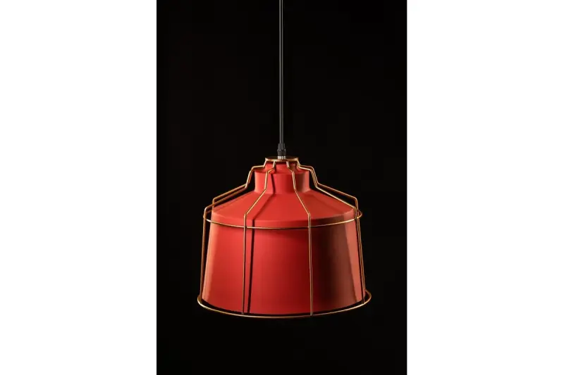 Decor Goa Lampe à suspension Rouge avec cadre doré décoratif 3536