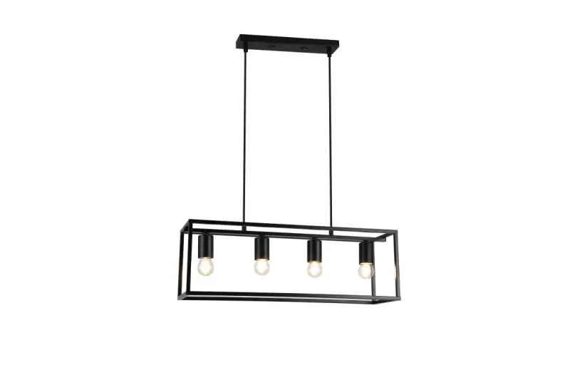 Decor Diu Lampe à suspension géométrique noire avec 4 ampoules largeur 60 cm 3635