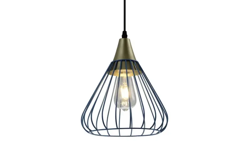Dekor Tess konische Draht-Pendelleuchte, Metall, Blau 2578