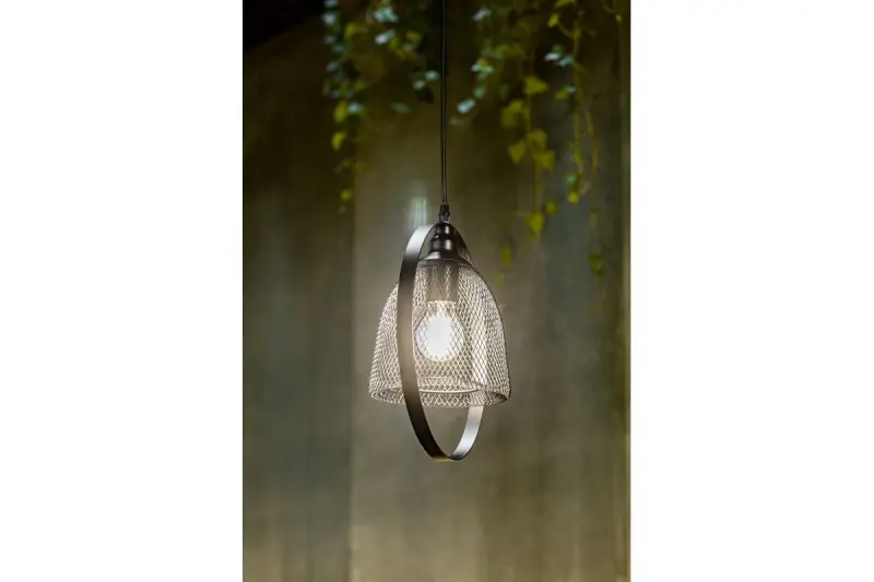 Décor Xalis Lampe à suspension abat-jour filaire noir avec bord métallique diamètre 18,5 cm 7320