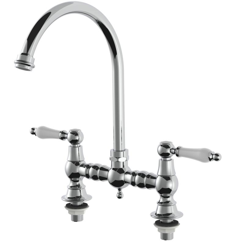 AquaTrimo Country 2-Loch-Küchenarmatur mit nostalgischer Brücke und rundem Auslauf Chrom 21CT7655CM