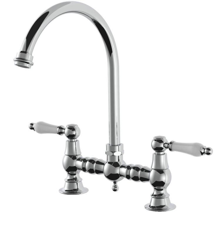 AquaTrimo Country 2-Loch-Küchenarmatur mit nostalgischer Brücke und rundem Auslauf Chrom 21CT7655CM