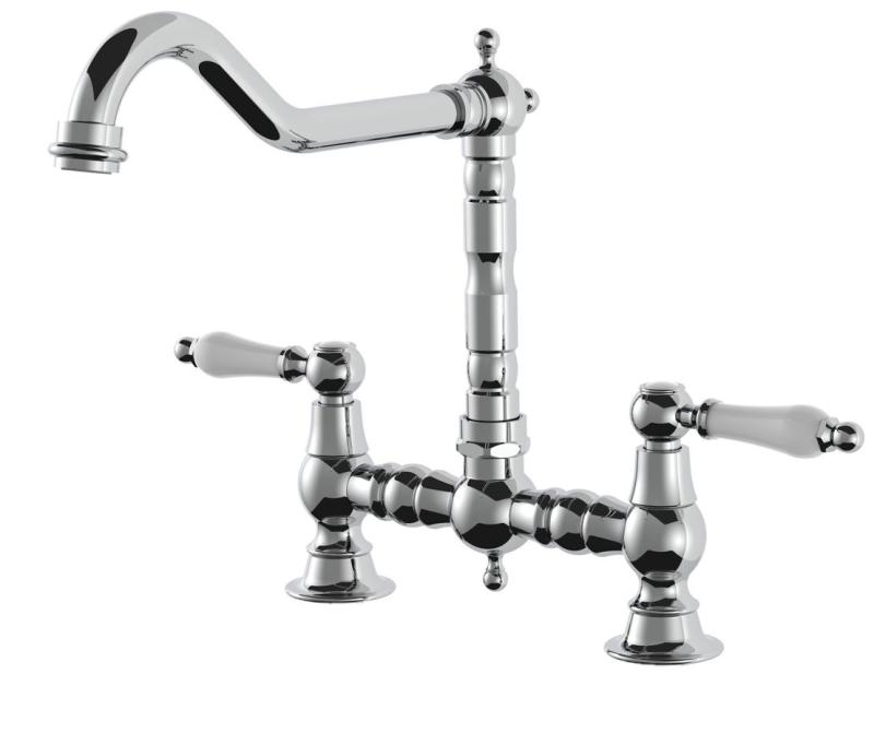 AquaTrimo Country 2-Loch-Küchenarmatur mit nostalgischer Brücke und Auslauf Chrom 21CT7657CM