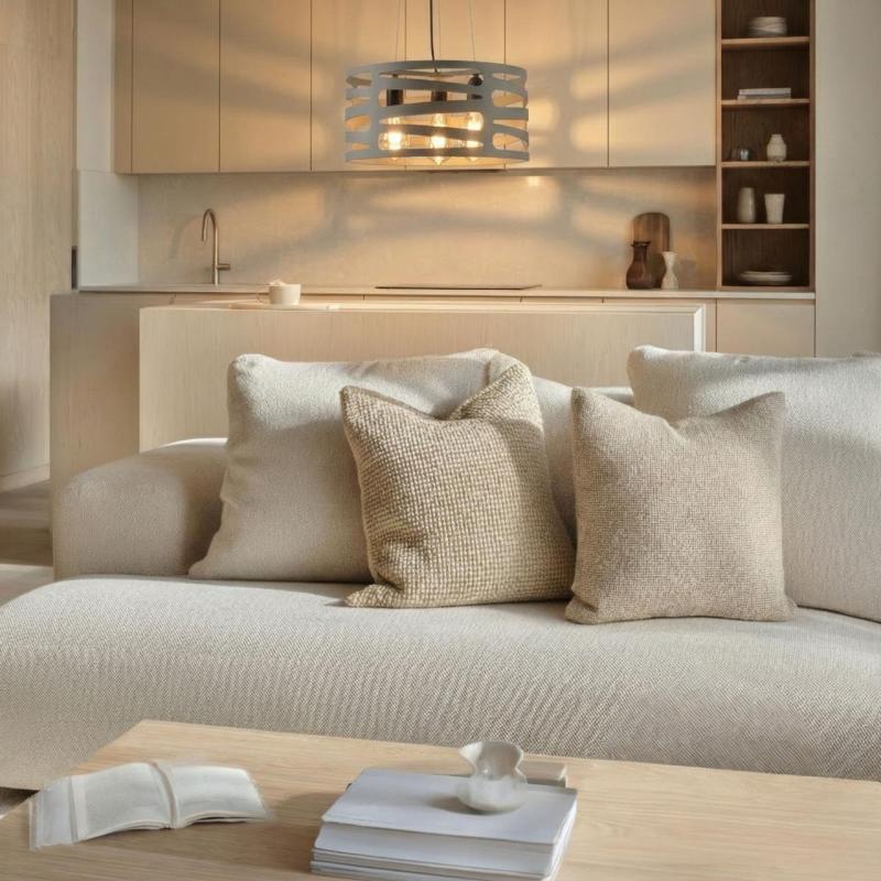 Decor Marisa grijze hanglamp met taps toelopende horizontale tussenruimten max. 3 lichtbronnen doorsnee 40 cm 2607