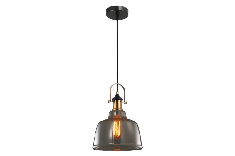 Decor Muscari II schwarze Pendelleuchte aus Rauchglas in Metalloptik und Messingfassung 3688