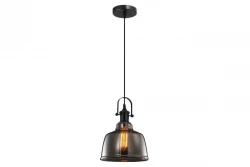 Decor Muscari II lampe suspendue noire avec abat-jour en verre fumé coloré en design métallique et douille noire 3862
