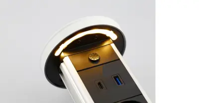 Indux Lift bloc multiprise escamotable pour plan de travail blanc avec mise à la terre type E,  éclairage, 2 x USB et recharge sans fil 1208957837