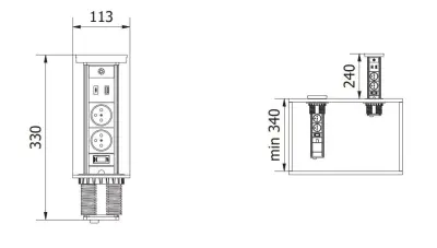 Indux Lift bloc multiprise escamotable pour plan de travail blanc avec mise à la terre type E,  éclairage, 2 x USB et recharge sans fil 1208957837