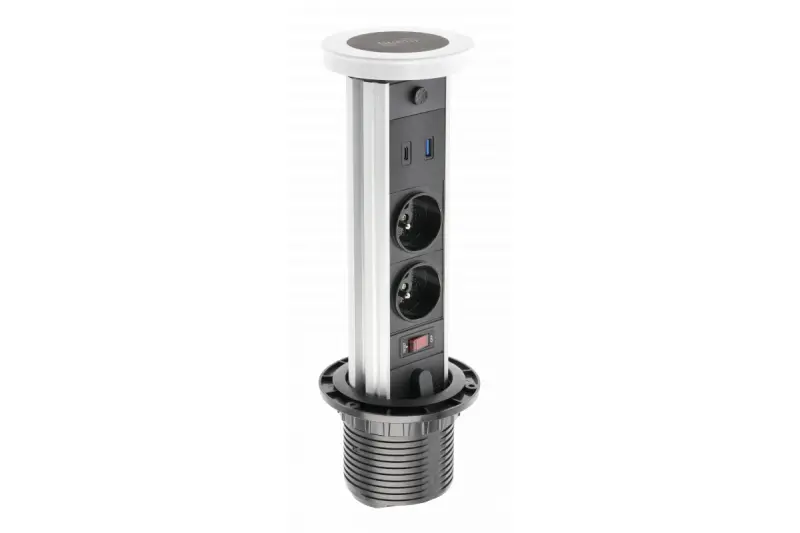 Indux Lift versenkbare Steckdose in der Arbeitsplatte weiß mit Beleuchtung, Stift-Erdung Typ E, 2 x USB und kabellosem Laden 1208957837
