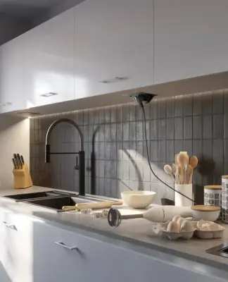 Indux Flip Medium prise de cuisine avec mise à la terre dans le plan de travail ou l'armoire supérieure, blanche, avec 2 prises et chargeurs USB A+C 1208957847