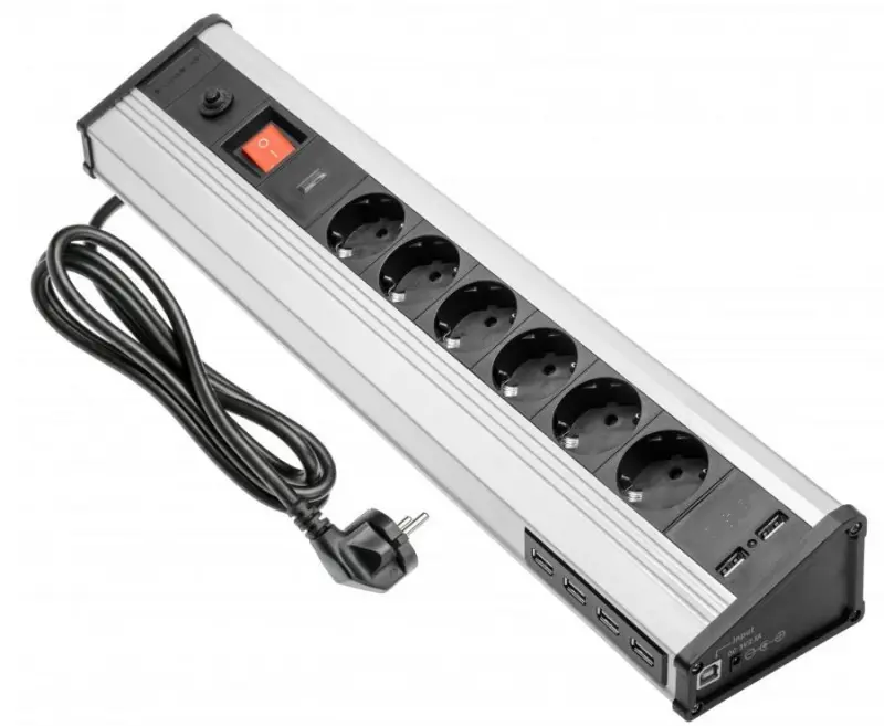 Indux Eck- und freistehend Steckdose Aluminium, Erdung Typ F, mit 6 Steckdosen und 6 USB 1208957851