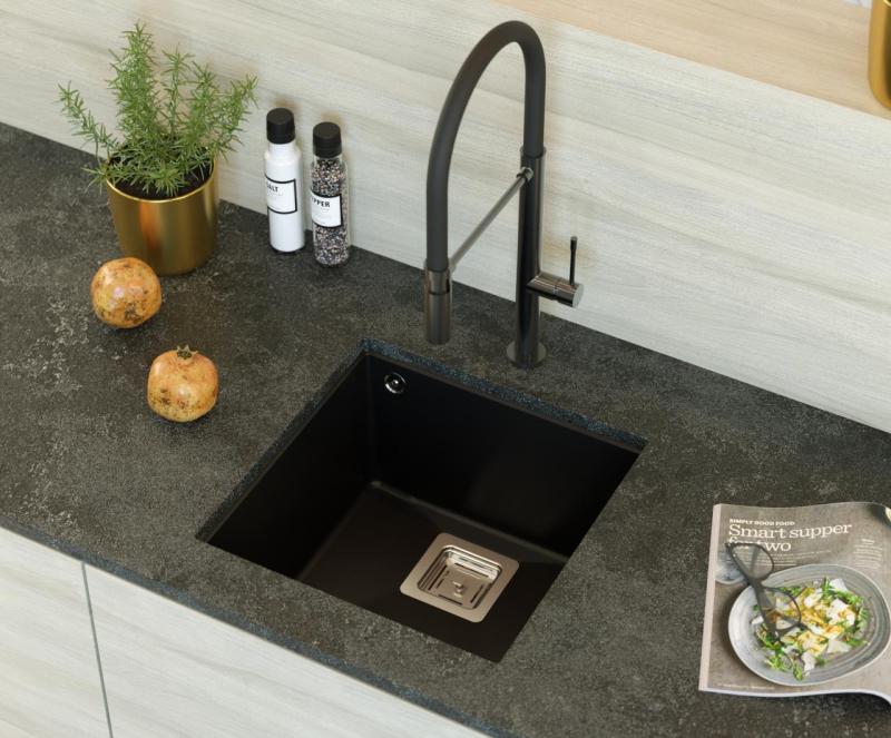 Quadri Quadrangle Granit Unterbau-Spülbecken 42x42, Schwarz 1208957887