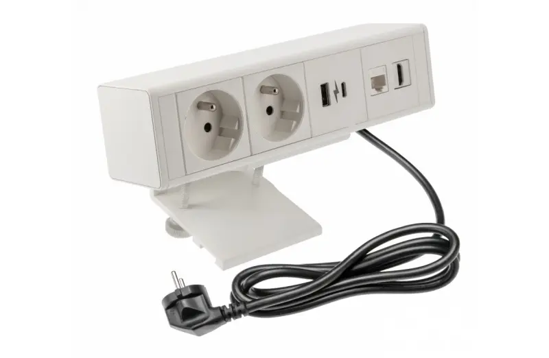 Indux Desk Schreibtisch oder Tisch mattweiß Stift-Erdung Typ E, Steckdose (2x) mit 1xUSB A, 1xUSB C, 1xRJ45 und 1xHDMI 1208957921