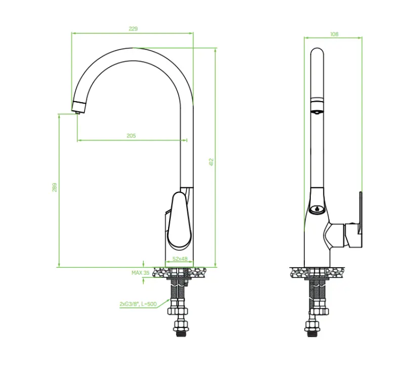 Aquadesign Filter Küchenarmatur Chrom mit Filterwasser-Anschluss, 3-Funktionen 1208958194