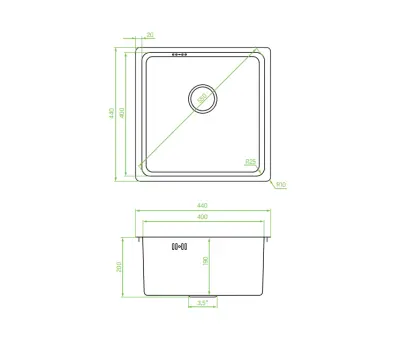 Aquadesign R25 évier à encastrer, sous plan et à encastrer à plat en acier inoxydable 40 x 40 cm 1208958206