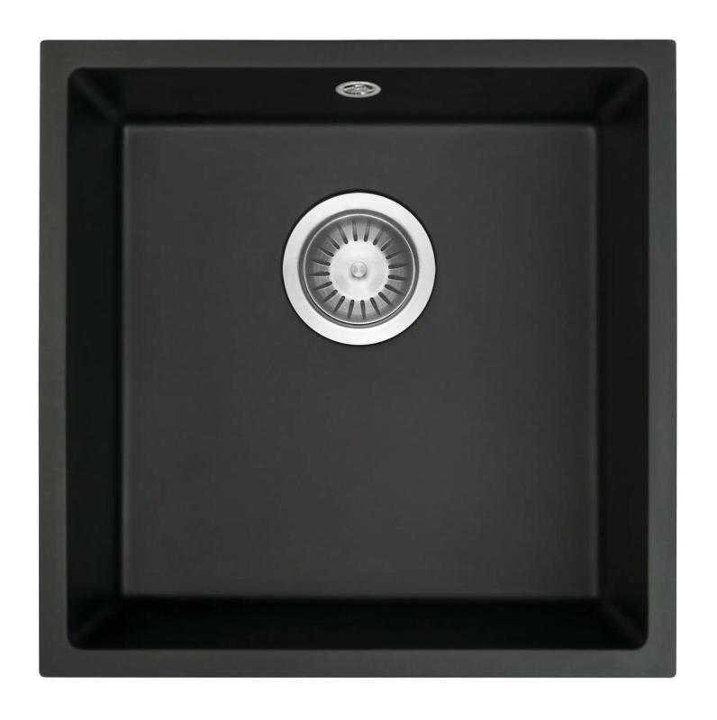 GraniteMy Universal-Granitspüle Schwarz 40x40cm, Aufliegend, Unterbau und flächenbündig mit Edelstahlstopfen 1208958318
