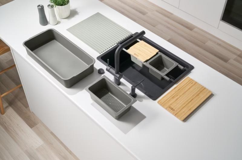 Franke Universal-Zubehör im 5er-Set, Schneidebrett, Einsatzschale, Abtropfmatte und Ablageschale 112.0655.489