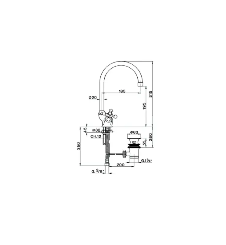 Cisal Arcana Keramik Nostalgie-Waschtischbatterie Gold AC00052024