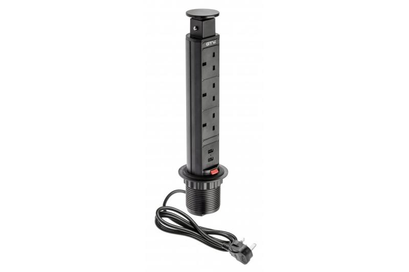 Desktop-Verlängerungskabel 60 mm, 3x UK-Steckdose, 2xUSB 2,1A 5V (schwarz) ENGLISH VERSION 1208958628