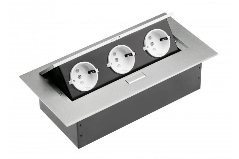 Desktop-Verlängerungskabel 3x Schuko-Buchse, ohne Kabel, Aluminium 1208958667