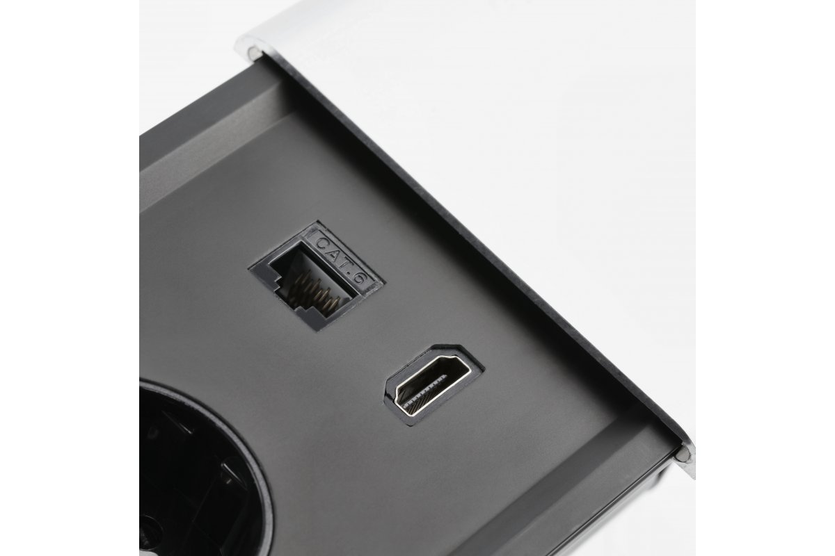 Câble d'extension encastré pour bureau PRESTINO, 2x prise française, USB A+C, RJ45, HDMI, câble 1,5m, argent 1208958675