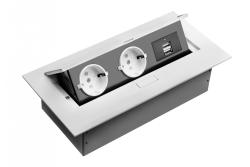 Câble d'extension de bureau, 2x prise schuko, 2xUSB, sans câble, blanc 1208958685