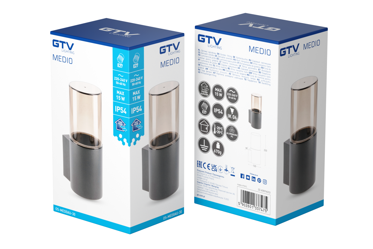 Decor Tuinverlichting MEDIO-AU E27 MAX.15W IP54 AC220-240V 50-60Hz wandlamp grafiet. 1208963937