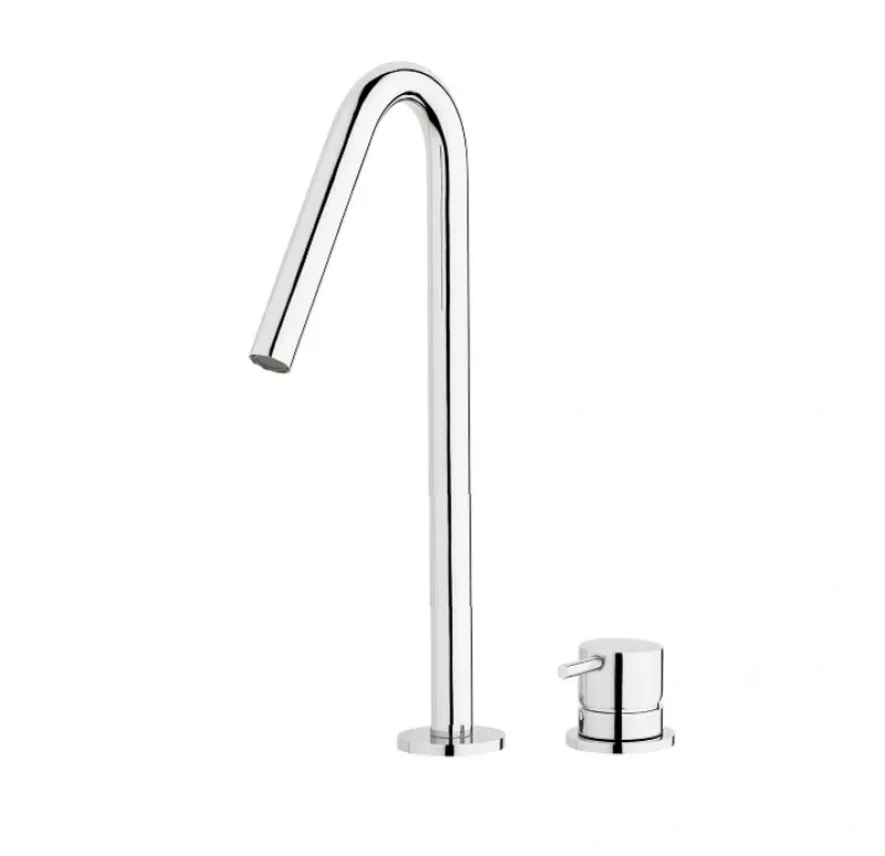 Waterevolution Flow 2-Loch-Waschtischarmatur Hellgold mit hohem V-Auslauf, 120mm T1122VWGE