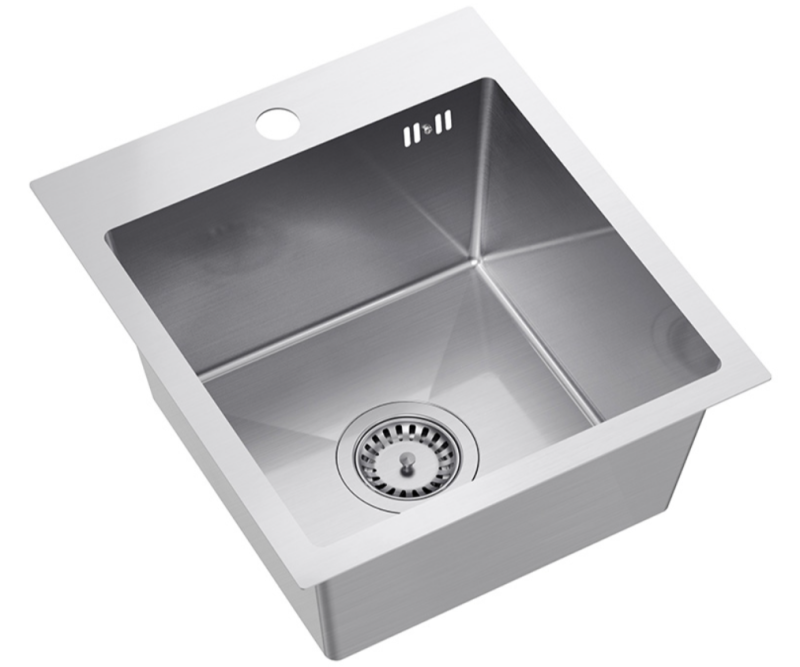 Quadri Dixton 40 Set mit Edelstahlspüle 400x450 mm mit Hahnloch, aufliegend und Küchenarmatur Quadri Bristol Edelstahl