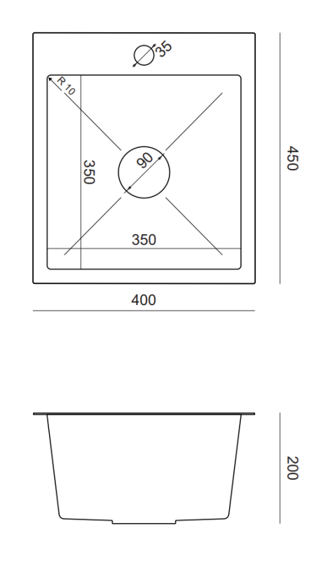 Quadri Dixton 40 Set mit Edelstahlspüle 400x450 mm mit Hahnloch, aufliegend und Küchenarmatur Quadri Bristol Edelstahl