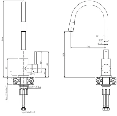 Quadri Dixton 40 ensemble avec évier en inox noir avec nano PVD 400x450 mm avec trou pour robinet et mitigeur de cuisine Quadri Bristol.