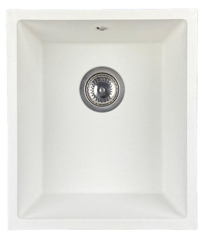GraniteMy Universal-Granitspüle 34x40 cm, Weiß, Aufliegend, flächenbündig und Unterbau, mit Edelstahlstopfen 1208967107