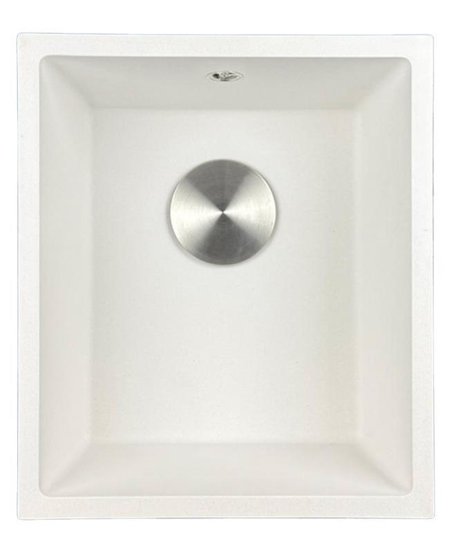 GraniteMy Universal-Granitspüle 34x40 cm, Weiß, Aufliegend, flächenbündig und Unterbau, mit Edelstahlstopfen 1208967107