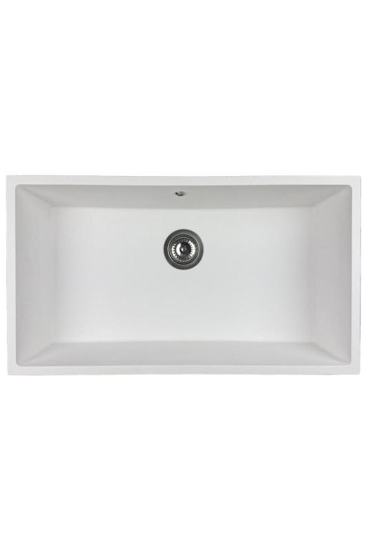 GraniteMy Universal-Granit-Spülbecken, groß,74x40 cm, Weiß, Aufliegend, flächenbündig und Unterbau, mit Edelstahlstecker 1208967111