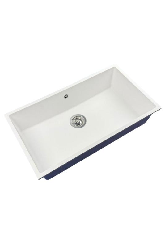 GraniteMy Universal-Granit-Spülbecken, groß,74x40 cm, Weiß, Aufliegend, flächenbündig und Unterbau, mit Edelstahlstecker 1208967111