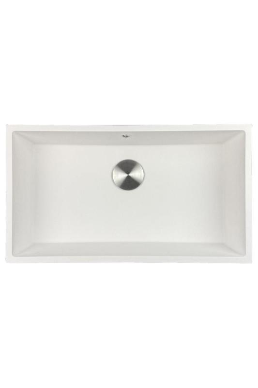 GraniteMy Universal-Granit-Spülbecken, groß,74x40 cm, Weiß, Aufliegend, flächenbündig und Unterbau, mit Edelstahlstecker 1208967111
