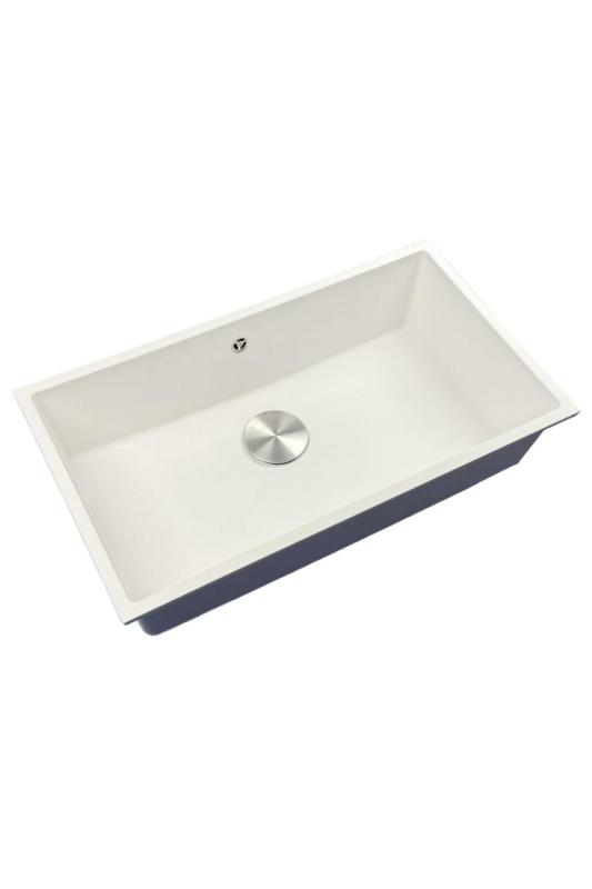 GraniteMy Universal-Granit-Spülbecken, groß,74x40 cm, Weiß, Aufliegend, flächenbündig und Unterbau, mit Edelstahlstecker 1208967111