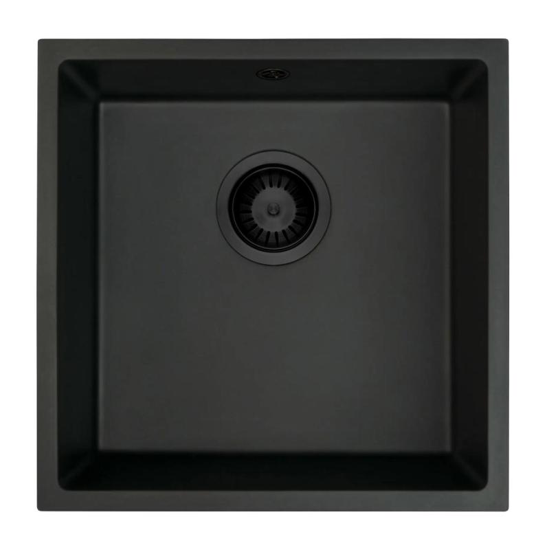 GraniteMy Universal-Granitspülе Schwarz 40x40 cm, Aufliegend, Unterbau und flächenbündig mit schwarzem Stecker 1208967112