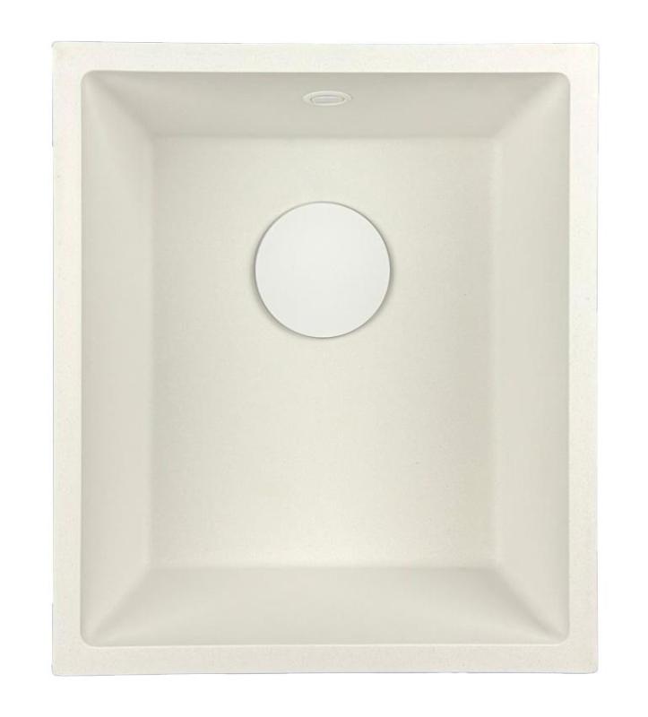 GraniteMy Universal Granit-Spülbecken 34x40 cm, Weiß, Aufliegend, flächenbündig und Unterbau, mit weißem Stecker 1208967146