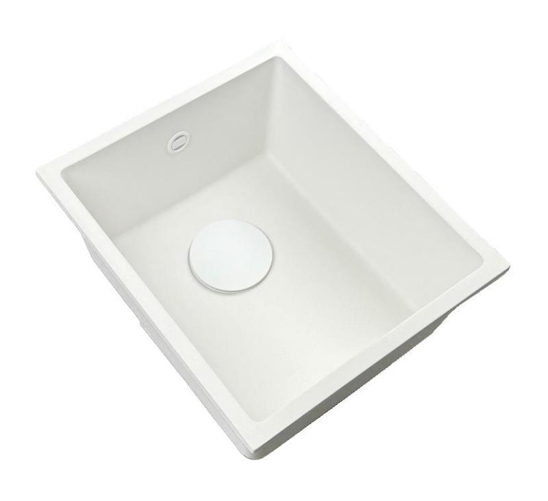 GraniteMy Universal Granit-Spülbecken 34x40 cm, Weiß, Aufliegend, flächenbündig und Unterbau, mit weißem Stecker 1208967146