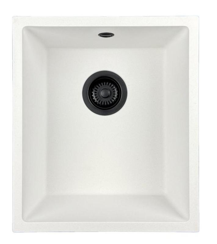 GraniteMy Universal Granitspüle 34x40 cm, Weiß, Aufliegend, flächenbündig und Unterbau, mit schwarzem Stecker 1208967147
