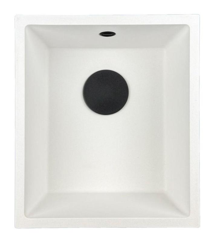 GraniteMy Universal Granitspüle 34x40 cm, Weiß, Aufliegend, flächenbündig und Unterbau, mit schwarzem Stecker 1208967147