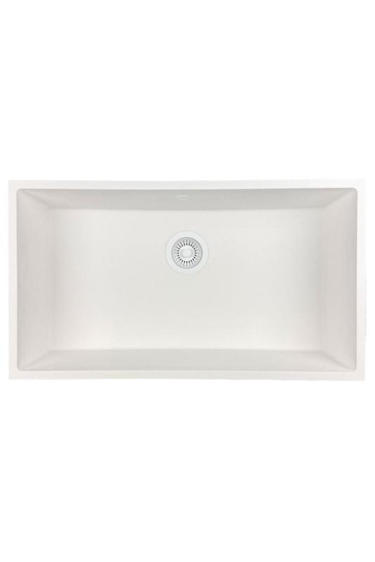 GraniteMy Universal Granit-Spülbecken 74x40 cm, Weiß, Aufliegend, flächenbündig und Unterbau, mit weißem Stecker 1208967160