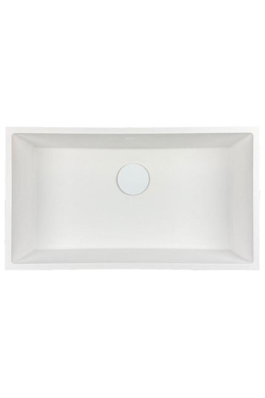 GraniteMy Universal Granit-Spülbecken 74x40 cm, Weiß, Aufliegend, flächenbündig und Unterbau, mit weißem Stecker 1208967160