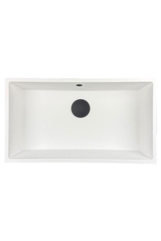 GraniteMy Universal Granit-Spülbecken 74x40 cm, Weiß, Aufliegend, flächenbündig und Unterbau, mit schwarzem Stecker 1208967161