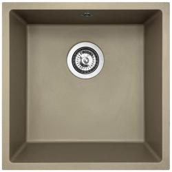 GraniteMy Évier universel en granit taupe 40x40 cm installation à poser, sous plan et à fleur avec bouchon en inox 1208967211
